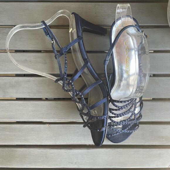 Vintage Caparros Navy Studded Formal Heel Women's 8 Strappy Prom Wedding Pump - Picture 8 of 9